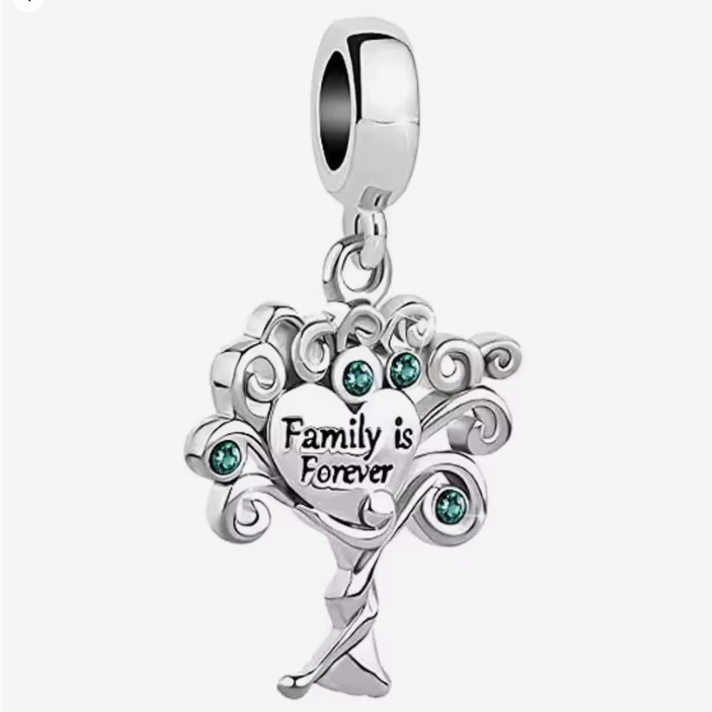 🌻 S925 Sterling Silver Family Tree Charm with Green Sapphire Accents